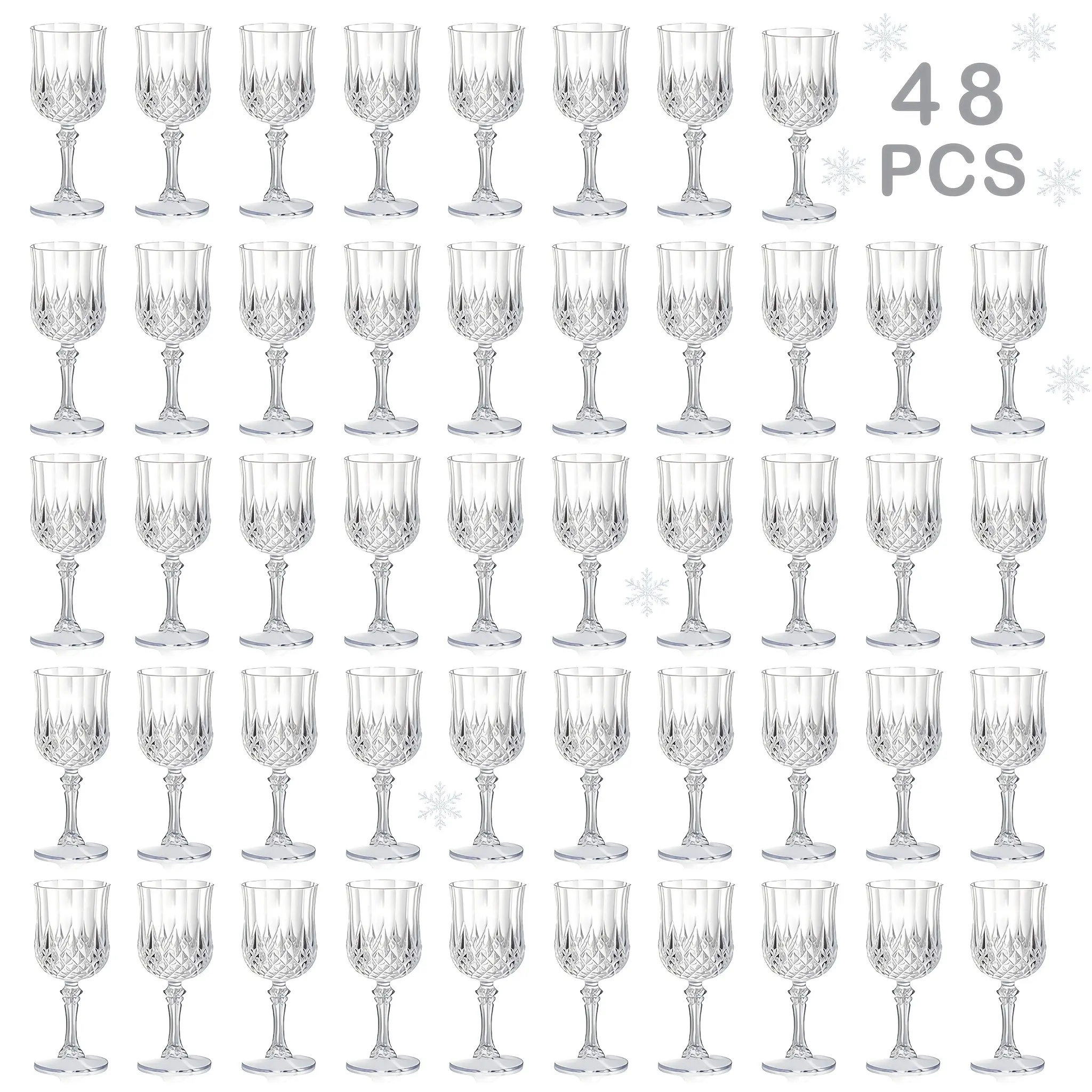48 Pcs 7oz White Reusable Retro Plastic Champagne Flutes - Casual PS Vintage Stemware Set for Party, Wedding Home Supplies, Valentine's Day/Mother's Day Gift (No Disposable Hassle)