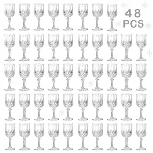 48 Pcs White Plastic Party Cups Set-7oz Vintage Champagne Flute Stemware Reusable Wine Glasses, Camping Drinkware, Wedding, Celebrations, Birthdays, Bridal, Retro Bar, Picnics, Family Gatherings, Table Decoration Christmas New Year Gift