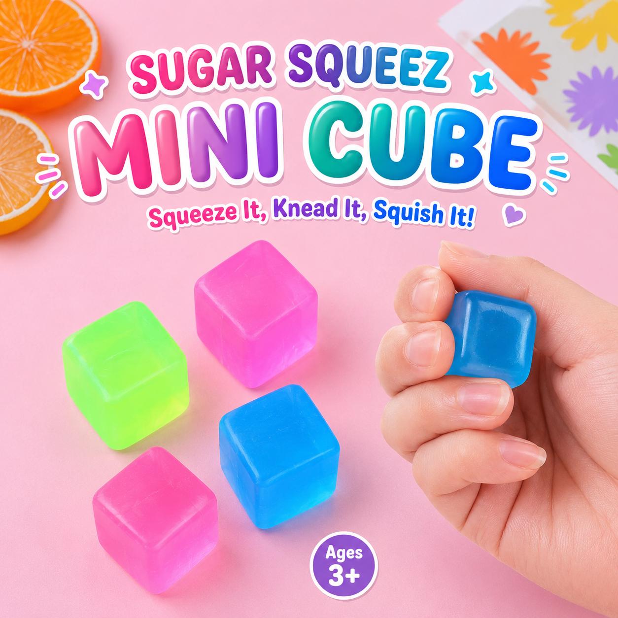 SugarSqueez Sugar Squishy 4-pack- ASMR Squishies Toys, Ultra Soft Maltose-Filled Dough-Like Fidget Sensory Toy Set, Slow-Rising Assorted Collectible Squishies with Glitter, Neon, Cube Styles, Stress Relief for Kids, Birthday Gifts