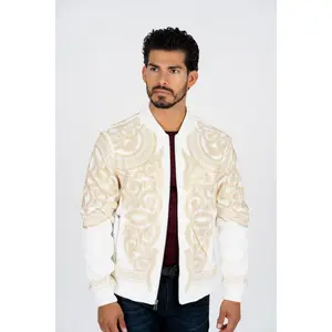 Men's White Rhinestone Bomber Jacket