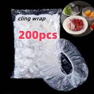 200 Reusable Elastic Kitchen Food Storage Plastic Covers, Transparent Stretch Seal Bowl Lids, Airtight Lids, Durable Striped Design, Food Preservation Replacement One-Use Film