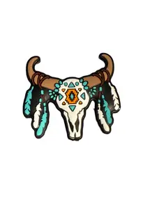 F/C31- (1)PC 1.4" Western/Aztec Bull Skull W/Feathers Focal Bead for DIY Keychains, Wristlets, Cup Charms, Car Charms ETC