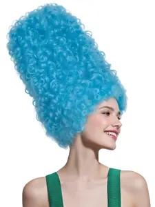 Blue Beeswax Wig for Women, Cartoon Style Adult Wig, Funny Cosplay Costume, Curly Anime, Fluffy Hair for Themed Parties & Halloween, Synthetic Curly Wigs