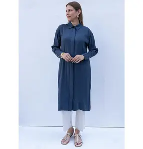 Muslim Women's Modal Long Relaxed Tunic - 51259AL Indigo