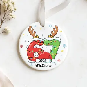 Custom Name Reindeer Lights 67 Meme Ceramic Ornament, Cute Christmas Keepsake for Kids and Families, Fun Personalized Holiday Gift Christmas Tree Decor