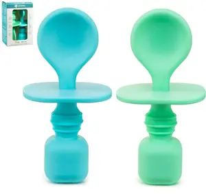 Silicone Baby Spoons for Baby Led Weaning 2-Pack, First Stage Baby Feeding Spoon Set Gum Friendly BPA Lead Phthalate and Plastic Free
