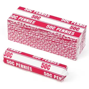 100 pcs Penny Coin Wrappers, Bright Colors and Clear Printing, White Flat Stripped Coin Rolls Wrappers for Pennies