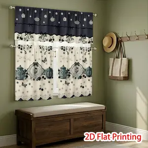 SoftHaven Home 3-Piece Retro Afternoon Tea Polyester Curtains - Made in USA, Rod Pocket, Semi-Transparent, Beautiful Patterns, Fabric Print, Floral Accent, Multi Panel Window Drapes for Bedroom, Kitchen Home Decor, Beautiful Patterns Curtains, Fabric Prin