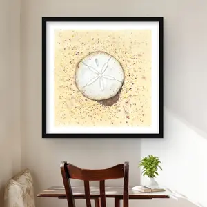 Begin Home Decor C1FM2424YQVC1O 24 x 24 in. Sand-Dollar Bathroom Beige Framed Matted Print Wall Art - Home Decor