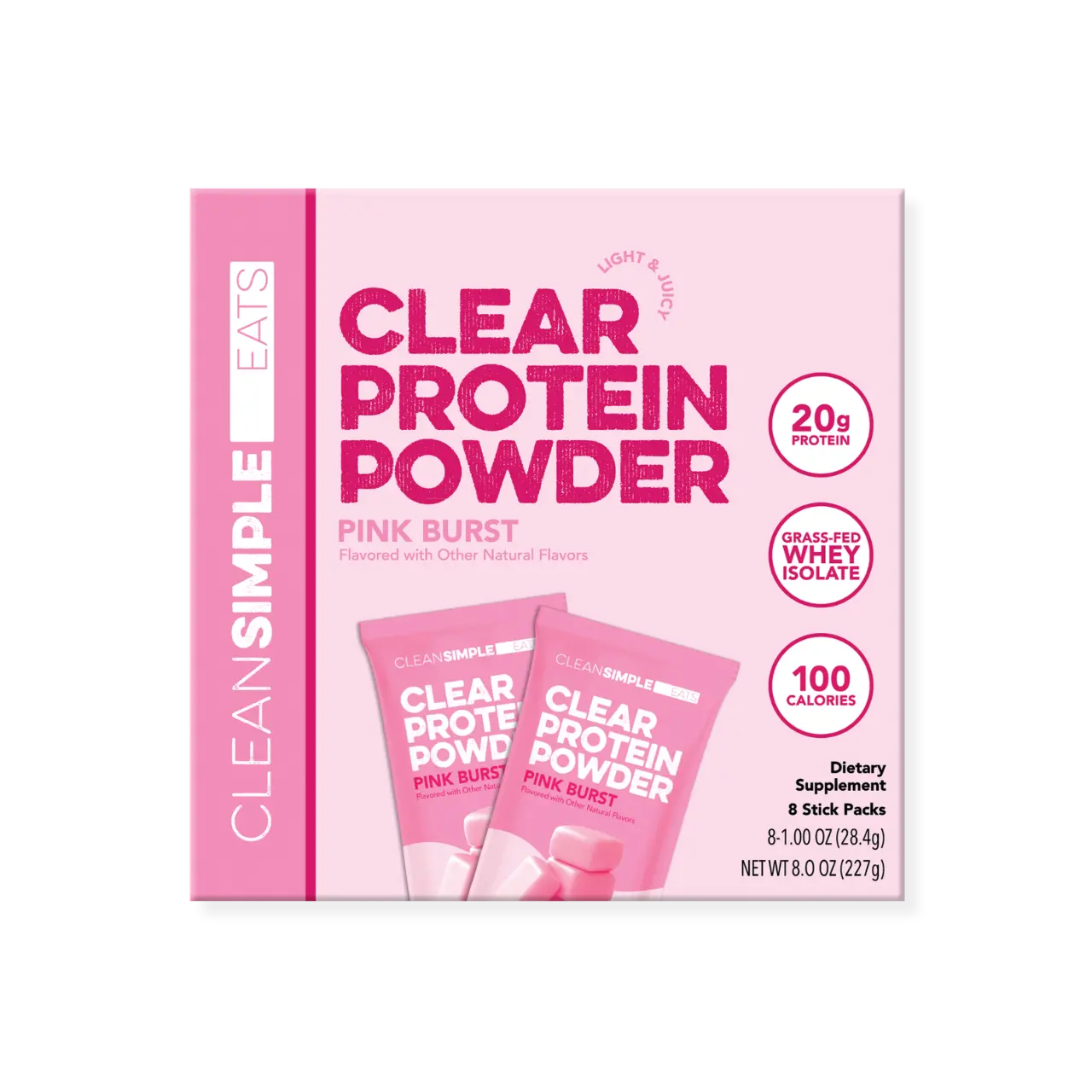 Clear Protein Powder: Pink Burst (8 Single Serving Stick Packs) Clear Protein Powder: Pink Burst (8 Single Serving Stick Packs)