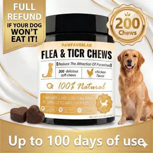 Flea & Tick Prevention for Dogs Chewables, PAWFAVORLAB Natural Dog Fleas and Ticks Control Supplement, Dogs Supplement, Natural Shield 5-in-1 Protection, Chicken Flavor, 200 Soft Chews