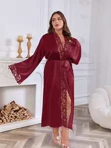 Elegant Satin Robe for Plus Size Women, Lace Trimmed Wedding Gift, Soft Comfortable Housewear, Suitable for All Seasons