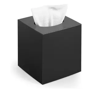 Tissue Box Cover, Square Modern Facial Acrylic Tissue Holder Napkin Dispenser Accessories for Bathroom Vanity Countertop,Bedroom Dresser,Night Stand,Desk,Office (Black)