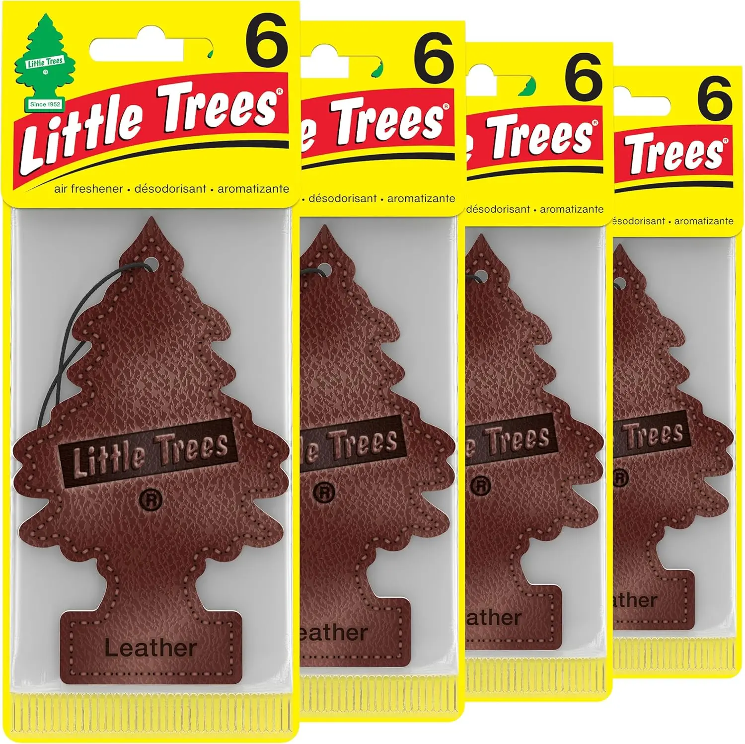 Little Trees Car Air Freshener I Hanging Tree Provides Long Lasting Scent for Auto or Home I Leather, 24 count, (4) 6-packs (Pack of 6)