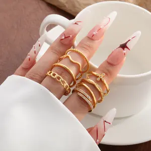 8Pcs 14K Gold Plated Stackable Rings for Women Non-Tarnish Dainty Wedding Bands, Engagement Rings Simple CZ Thumb Rings Sizes 4-11