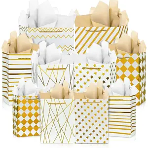 Assorted Sizes  Foil  Bags with Tissue Paper Suitable for Many Occasions Set of 10 with 6 Design Styles 4 Small 4 Medium and 2 Large  Bags