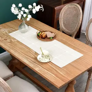 Embroidered Cloth Table Runner Rustic Plaid Farmhouse Table Runners Checkered Rectangle Runner for Dinning Dresser Coffee Party Holiday Table Decor  13 x 36 inch