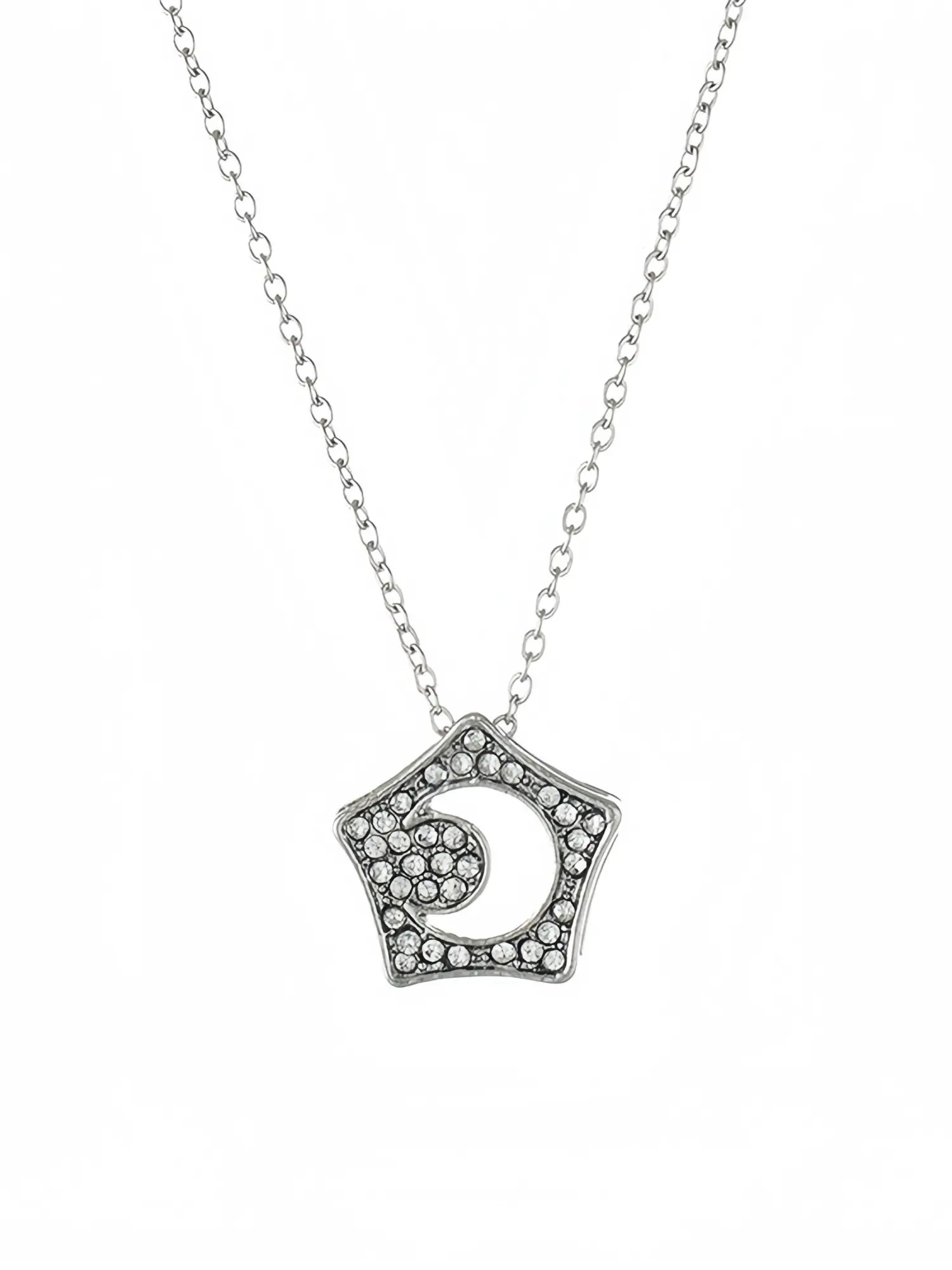 Vintage Silver Crescent Moon Star Necklace for Women, Cubic Zirconia Pave Pentagram Pendant Choker, Retro Goth Whimsigothic Aesthetic Starry Celestial Jewelry, Dark Academia Statement Chain Y2K Cool Girl Accessory Anniversary Birthday Gift