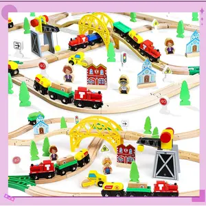 Wooden Train Set 60pcs with Magnetic Crane, Wooden Train Tracks Toys for Toddlers Boys Girls 3 4 5, 3 Year Old Boy Gift, Wood Toys Toddler Train for Kids 4-8 - Fits Thomas Brio Chuggington(Gag Toys & Practical Jokes)(Gag Toys & Practical Jokes)