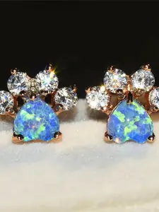 White small zirconium oxide synthetic crystal earrings suitable for women, featuring a blue opal heart-shaped design, exquisite wedding jewelry, and a fashionable item for women.