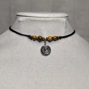 Ceramic Beaded Spiral Charm Boho Hippie Whimsical Adjustable Black Rope Cord Choker Stacking Necklace jewelry