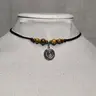 Ceramic Beaded Spiral Charm Boho Hippie Whimsical Adjustable Black Rope Cord Choker Stacking Necklace jewelry