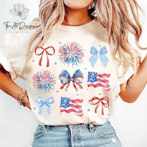 Comfort Colors USA Coquette Bow Shirt, Retro America Shirt, 4th of July Soft Cotton, Casual Graphic Design, Suitable for Men and Women