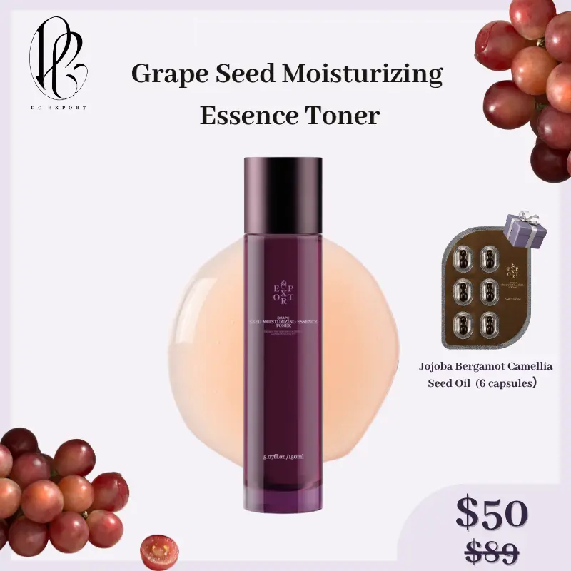 DC EXPORT Grape Seed Moisturizing Essence Toner – Antioxidant Hydrating Anti-Aging Face Toner with Grape Complex+Yeast Ferment, Deep Moisture, Brightens Dullness, Firms Skin & Smooths Fine Lines, Alcohol-Free Clean Formula for Dry & Sensitive Skin (150ml)