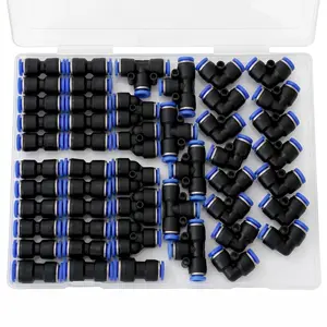 50 Pieces Quick-Connect Air Hose Pipe Fittings Kit, Universal Thread Leak-Resistant Fittings, 1/4 Inch OD Push to Connect Fittings Pneumatic Fittings, 20 Straight+15 Elbows+6 tee+6 Spliters+3 Reducer Union