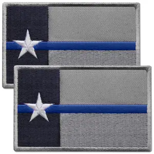 2Pcs Thin Blue Line Patch, Embroidered Texas Flag Patch with Thin Blue Line, Hook and Loop Police Patches for Police Backpack, Law Enforcement Jacket, Subdued Texas Patch