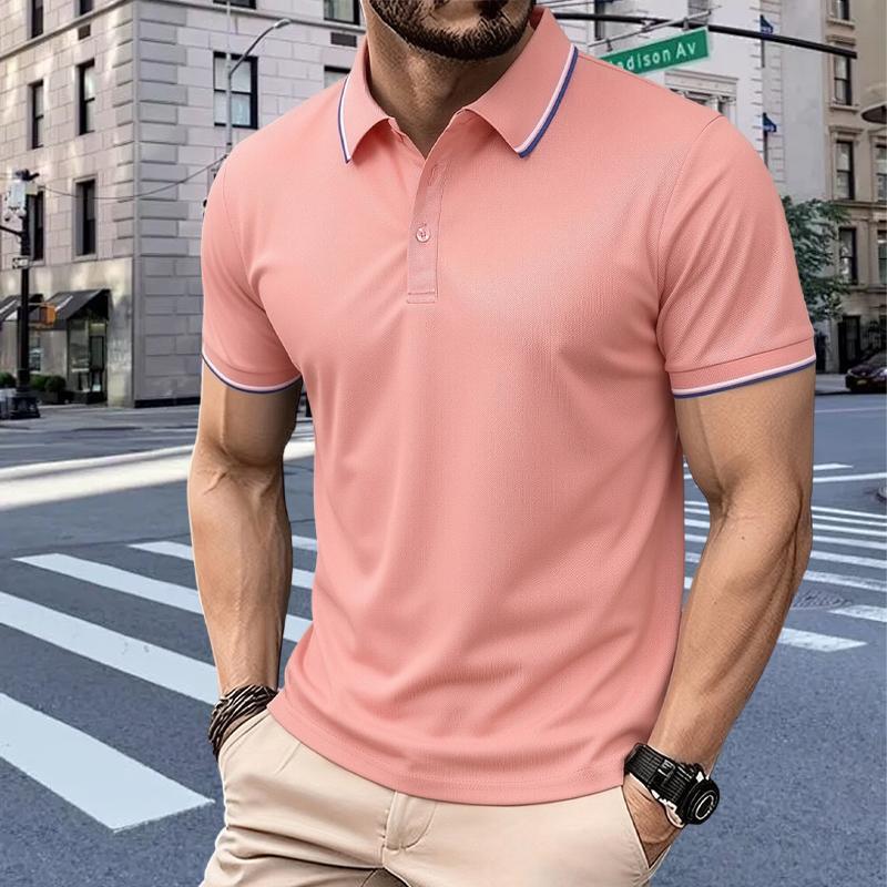 Men’s quick-dry moisture-wicking fabric, polo-collar shirt, stylish ribbed cuffs, breathable and cool—ideal for all seasons and a perfect choice for holiday gifts.