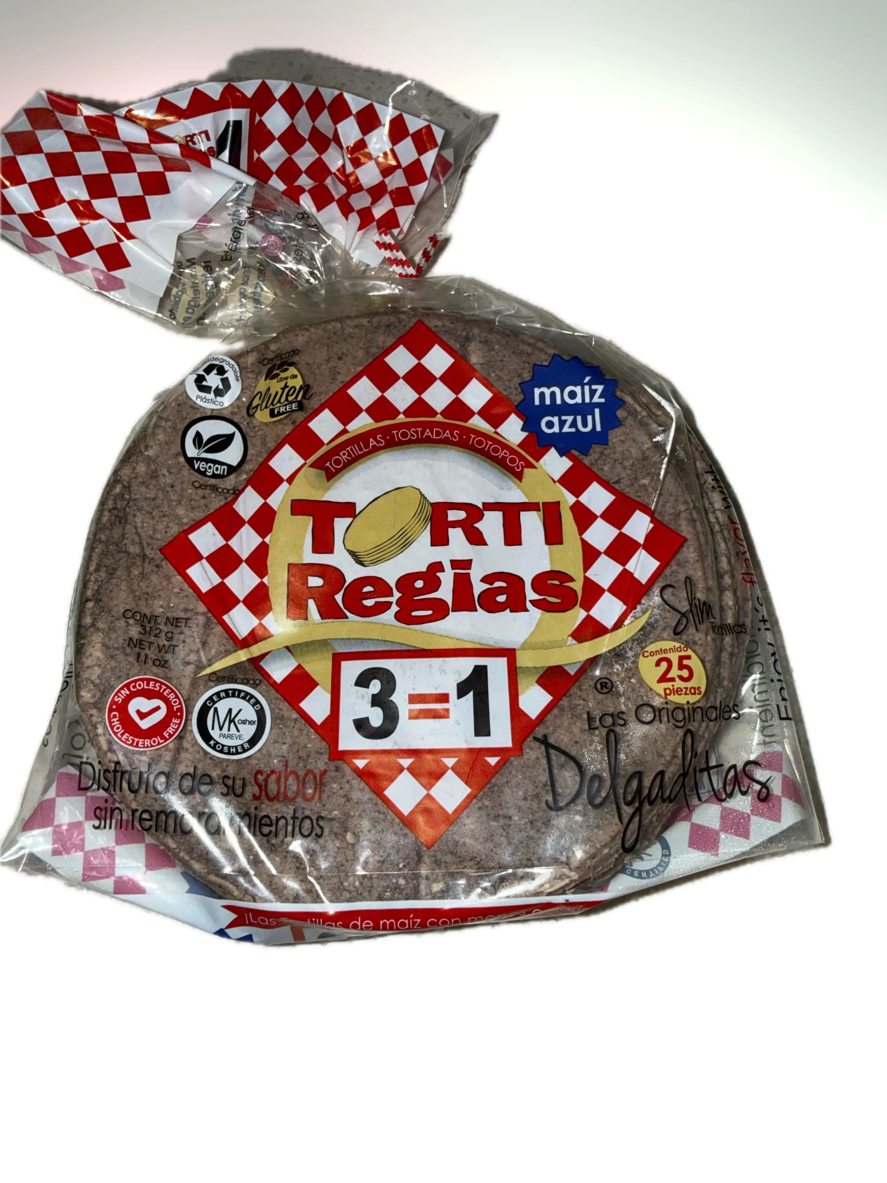 TortiRegias Maiz Azul (25, 312 g) | TortiRegias Blue Corn Slim Tortillas (Delgaditas) – 25 Count, 11 oz (312 g) – Gluten Free, Vegan, Kosher