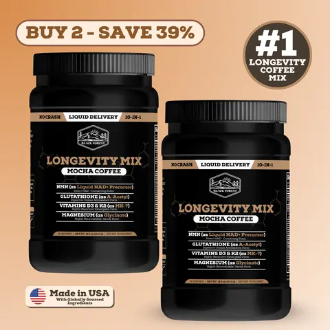 2 Bottles of Longevity Mix Mocha Coffee with NMN, Glutathione, Magnesium Glycinate, Vitamin D3, C, K2, B12, Cocoa Powder, Instant Coffee | 60 Servings - Gluten - Free Sugar - Free Non GMO, Coffee Blend, Longevity Coffee, Beverage, Natural