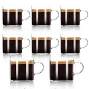 Liang baobao Espresso Cups Set of 8, Espresso Shot Glasses Mugs Small Tea Cups 4.5oz, Clear Glass with Handles for Cappuccino Coffee Tea