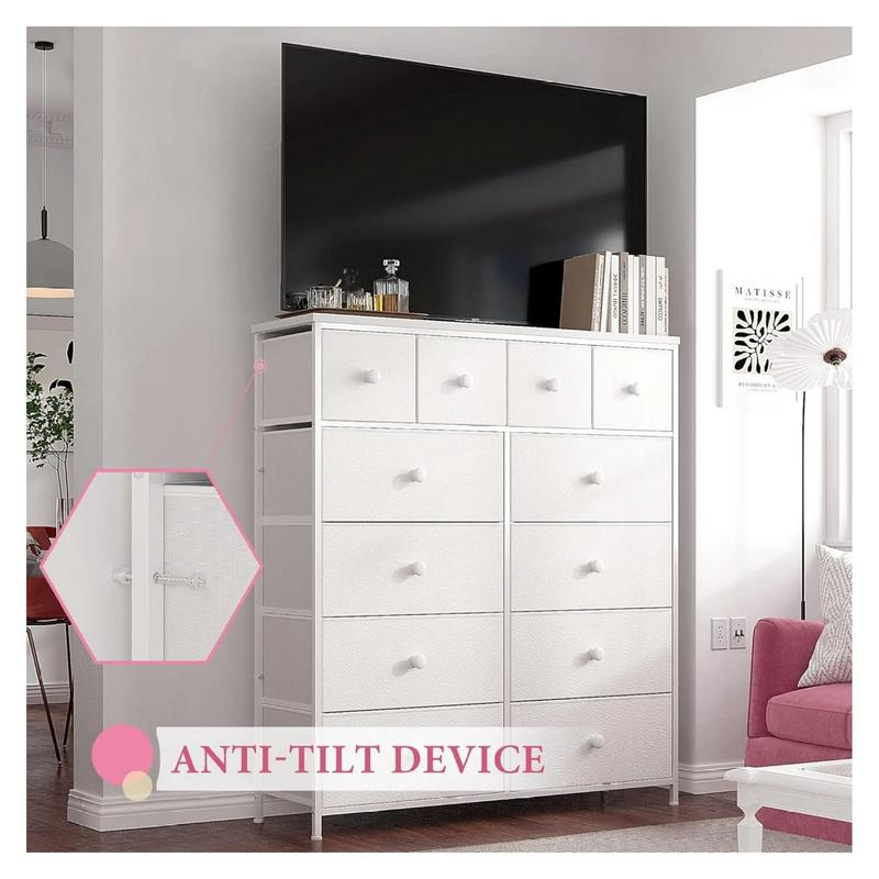【New Year Home Storage Decor】RaybeeFurniture 12 Drawer Dresser for Bedroom with Fabric Drawers, Large Storage Chest with Metal Frame & Wood Top, Modern Closet Organizer Dresser for Women, Living Room, Entryway, Clothes, Linens, Accessories