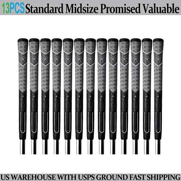 Midsize/Std Golf Club Grips, 13-Piece Set for Adults, Natural Rubber All Weather Grip with Textured Anti-Slip Tack for Swing Control, 13 Pieces, Golfing