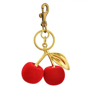 Flocked Cherry Fruit Bag Charm, Cherry Keychain, Handbag Pendant