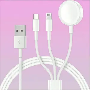 1-Pack 3-In-1 Charging Magnetic Watch Charger USB Multi-Charging Cable, Magnetic Travel Charger, Compatible With Apple Watch Series Ultra/SE/9/8/7/6/5/4/3/IPhone 15/14/13/12/11/XS/XR/S24/S23/S22/S21 Portable