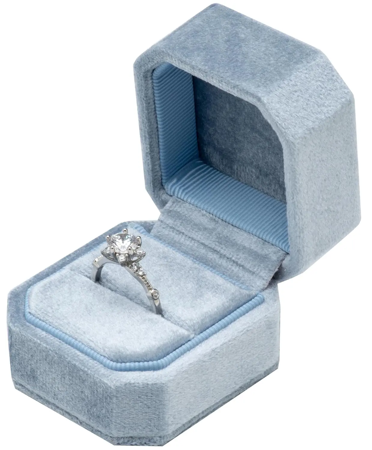 Velvet Single Small Ring Box Case Holder for Engagement Proposal Birthday Wedding (Light Ocean Blue)