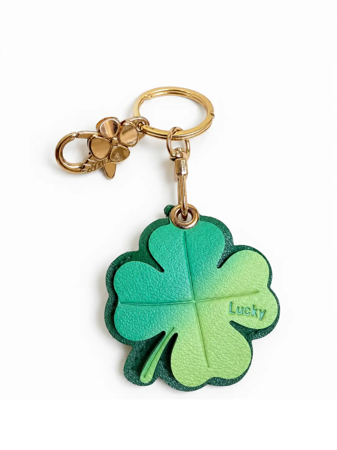 AirTag Holder Keychain, Discreetly Disguised Clover Bag Charm, Fully Enclosed Faux Leather Case with Secure Snap for Wallet Keys Purses Backpacks, Elegant Thoughtful Gift for Her Keyring
