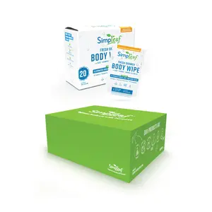 Simpleaf Brands Aloe Vera Unscented Body Wipes Bundle Sample - Fresh Shower Body Wipe - 20 Count - No Fragrance
