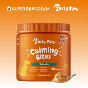 Zesty Paws Calming Bites for Dogs - 90 Soft Chew Treats with Suntheanine & Ashwagandha for Stress Relief & Calm Composure - Ideal for Training Supplements