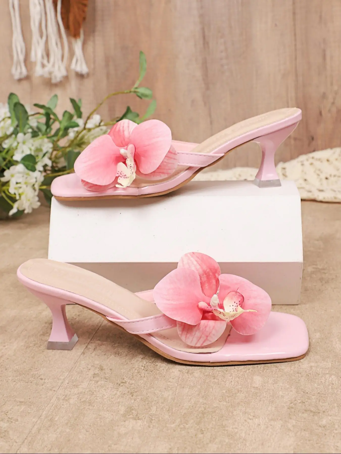 Women's Fashionable Floral Decorated High Heel Sandals, Elegant Pointed Toe Sandals for Party, Daily Clothing Decor for Women & Girls, Footwear