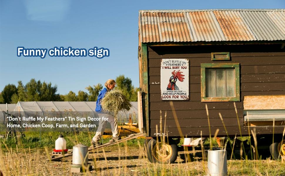 Funny Chicken Sign Don't Ruffle My Feathers, Gift for Chicken Lovers, Farmhouse Wall Decor for Home Coop Garden 8 x 12 Inch