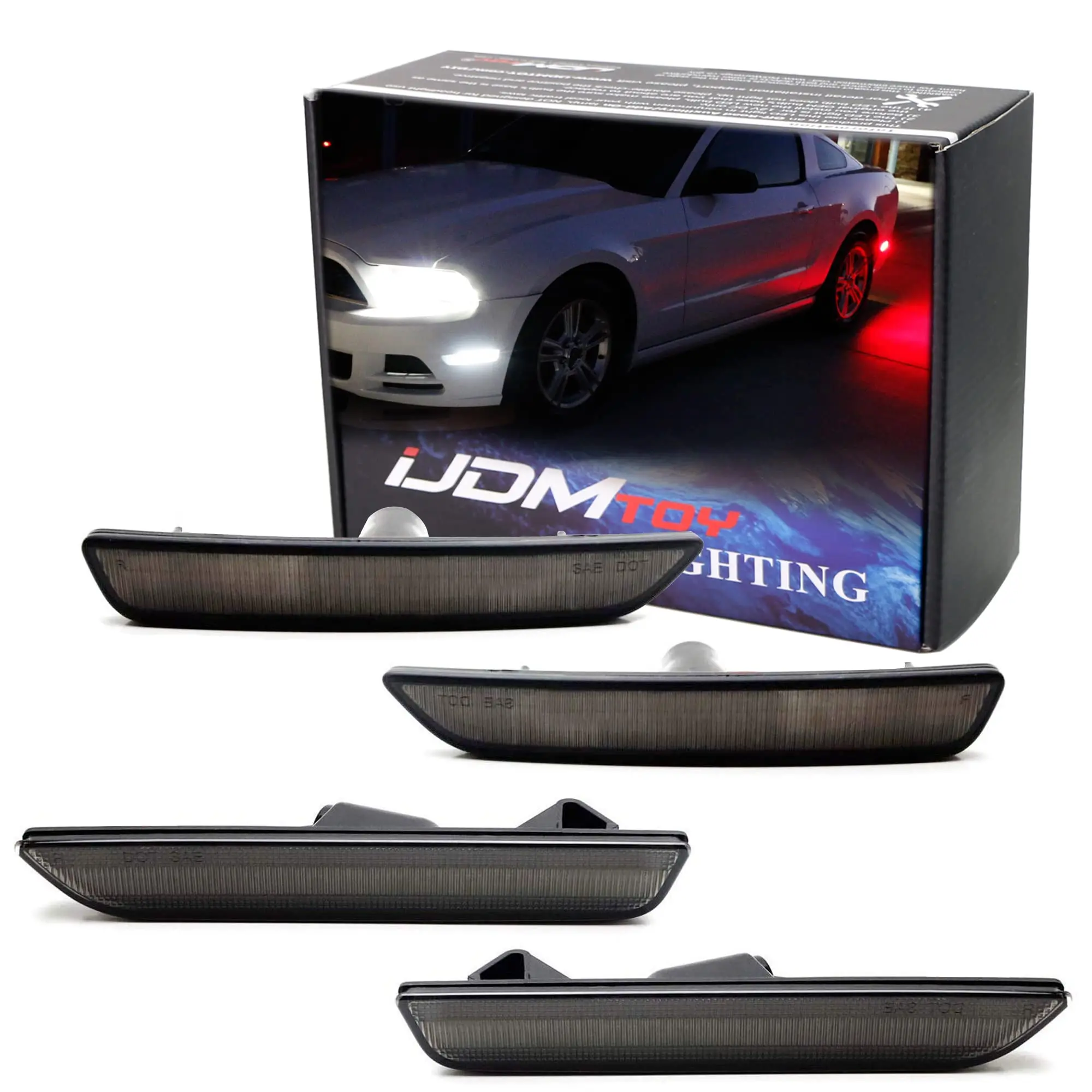 iJDMTOY Smoked Lens White/Red Full LED Side Marker Light Kit For 2010-14 Ford Mustang, Powered by Total 144-SMD LED