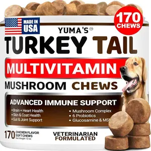 Turkey Tail Mushroom for Dogs - 170 Count - Mushroom Chews for Dogs Lipoma Lumps and Bumps - Immune Health, Digestive, Skin, Energy, Joint Vitamin Support Guard Buddy - Multivitamin Supplement, Vet Recommended, Daily Immune Booster