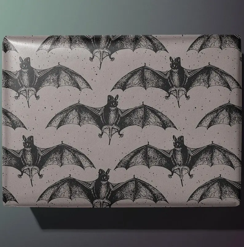 Bat Wrapping Paper, Vintage Gothic Gift Wrap Roll, Dark Academia Halloween Gift