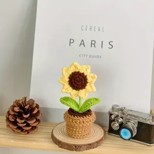 Hand-Knitted Artificial Potted Flowers and Crocheted Yarn Floral Decorations—Ideal Gifts for Mother's Day, Anniversaries, Birthdays, and Valentine's Day, as well as Home and Office Desk Decor for Moms, Friends, or Girlfriends.