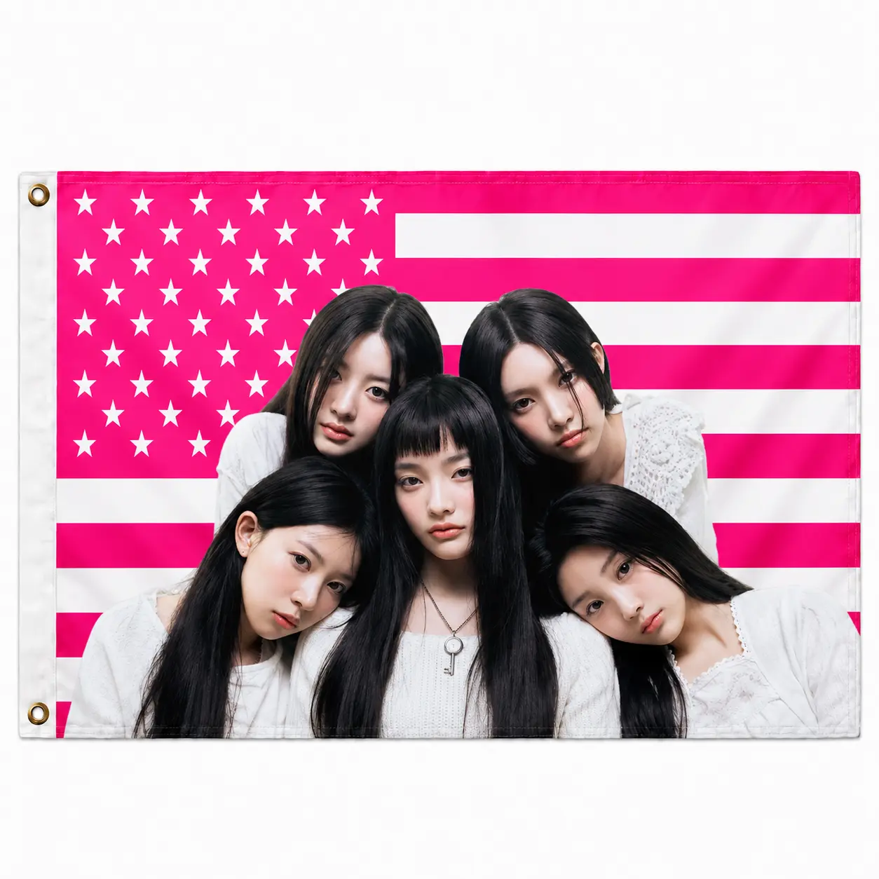 ILLIT Pink American Flag 3x5 Ft, Kpop Girl Group Portrait Wall Banner, Cute Bedroom Dorm Studio Decor, Concert Party Backdrop, Gift for GLLIT Fans, Women, Teens, Best Friends