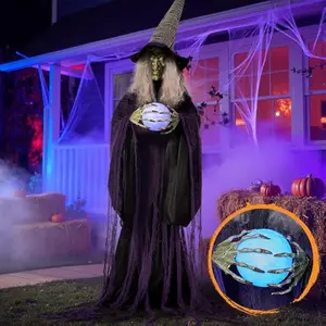 72" Halloween Life-Size Witch Decorations Outdoor with Crystal, Animated Standing Ghost with Motion and Light, Sound Activated Animatronics Clearance Decor for Indoor Haunted House Party Yard